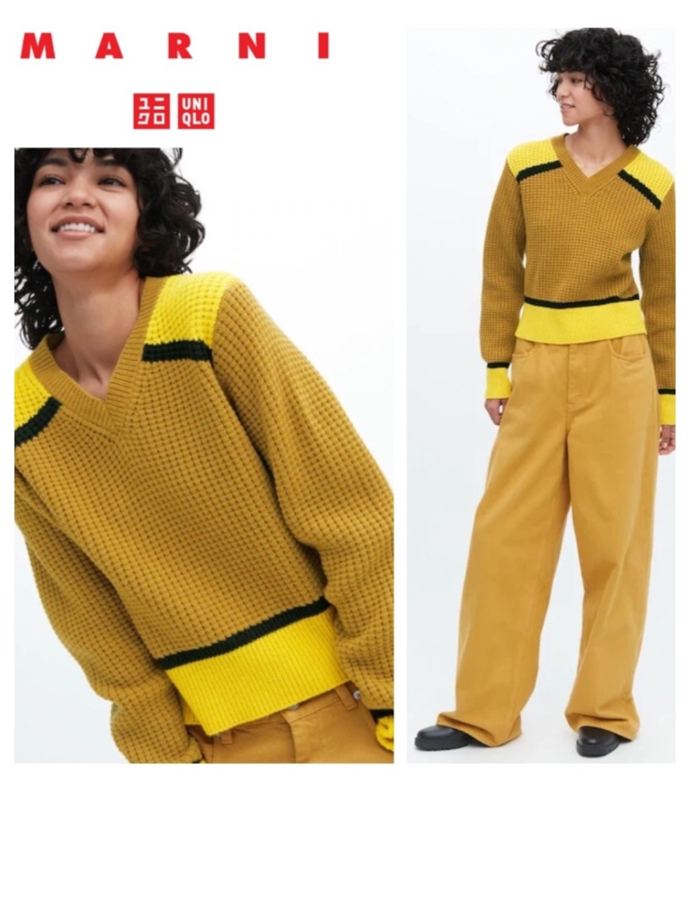 NEW Marni x Uniqlo Crop Sweater Pullover XS Yellow Gold Popcorn Knit Wool - Picture 1 of 5